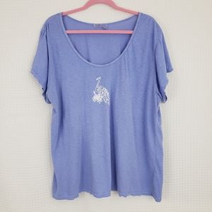 Fresh Produce Tee Peacock Graphic T Shirt Cotton Periwinkle size 3X Lagenlook